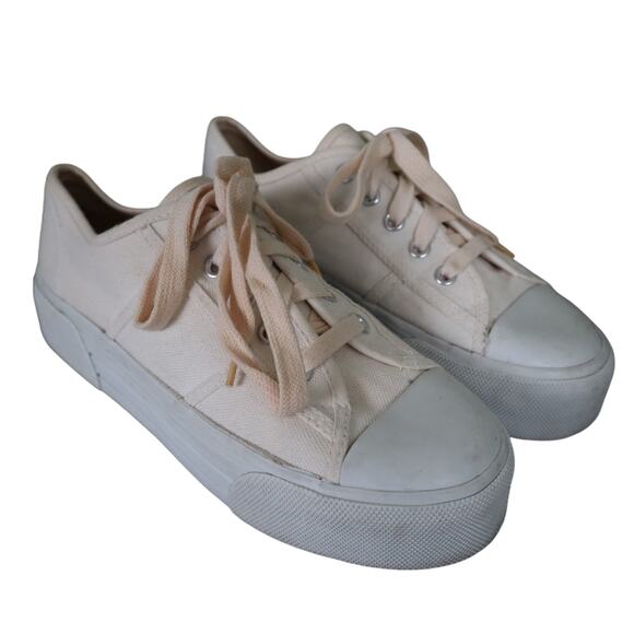 Xhilaration Womens Y2K Chunky Platform Canvas Sneakers Size 7 Off White Lace Up - Picture 2 of 10